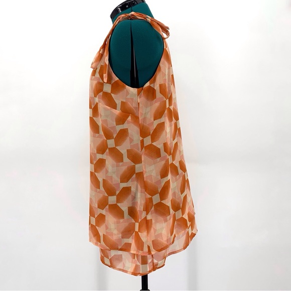Cabi Pinwheel Top #5358, Peach and Brick Dust Layered Chiffon Sleeveless Top, L - Picture 8 of 17